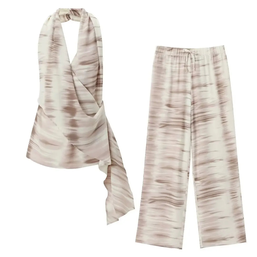 Halter hals tie dye Top & brede ben bukser sæt - Armina