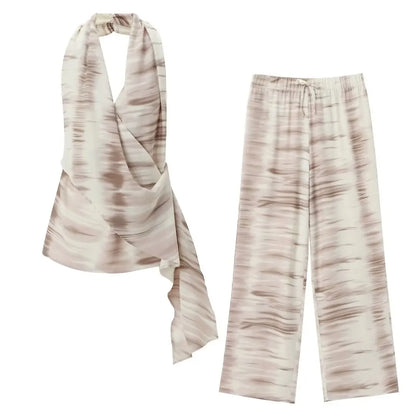 Halter hals tie dye Top & brede ben bukser sæt - Armina