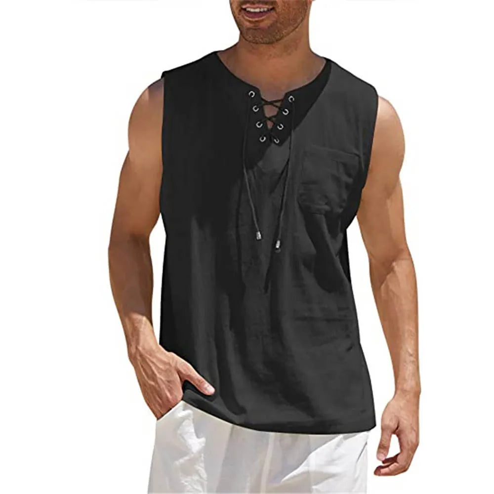 Herre Bomuld Linned Ærmeløs Tank Top - Phelps