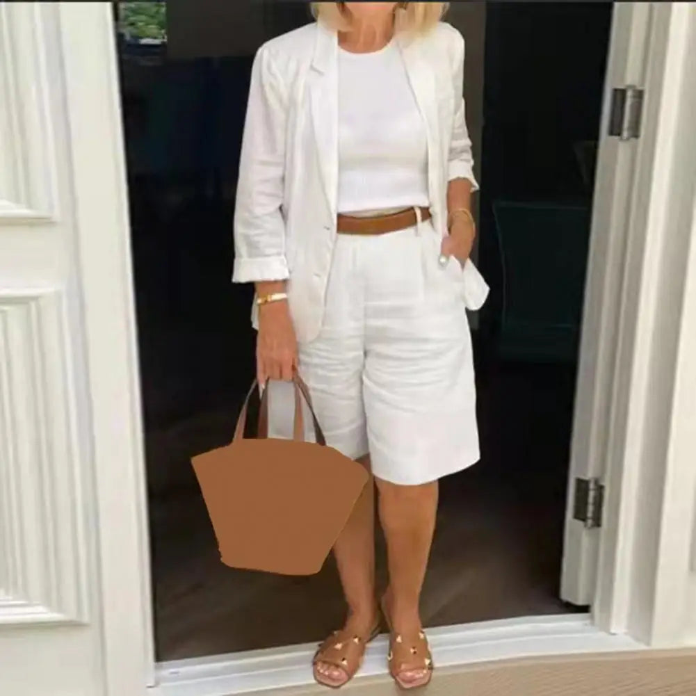 Bomuld-Hør Blazer & Shorts 2-delt Sæt - Tarina