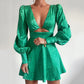 Flare-kjole i satin med print - Autumn