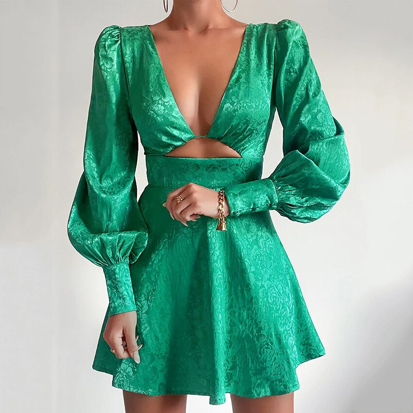 Flare-kjole i satin med print - Autumn