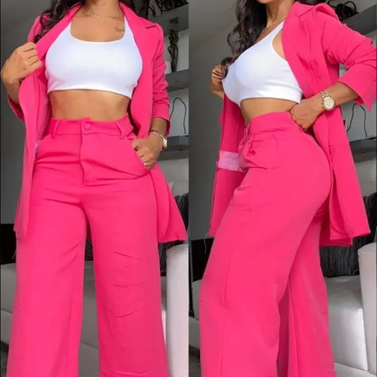 Stilfuldt Blazer & Bredbenet Bukser Sæt - Saira