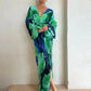 Gudrun - Elegant, Plisseret Lang Kjole Med Print