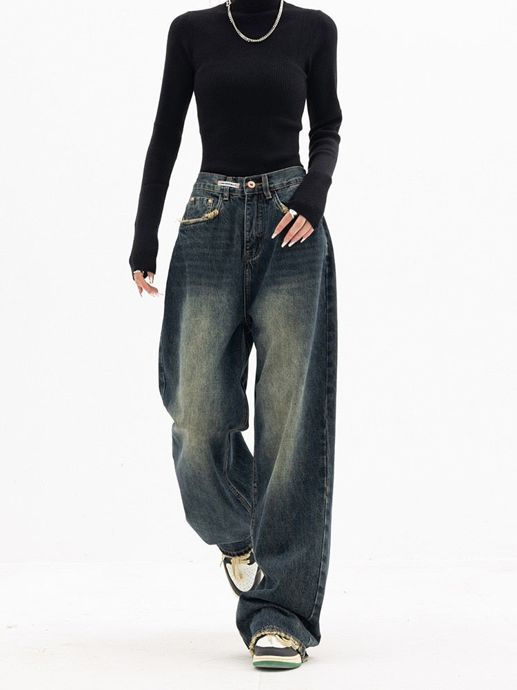 Vintage streetwear koreanske baggy jeans til damer - Liliana