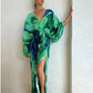 Gudrun - Elegant, Plisseret Lang Kjole Med Print