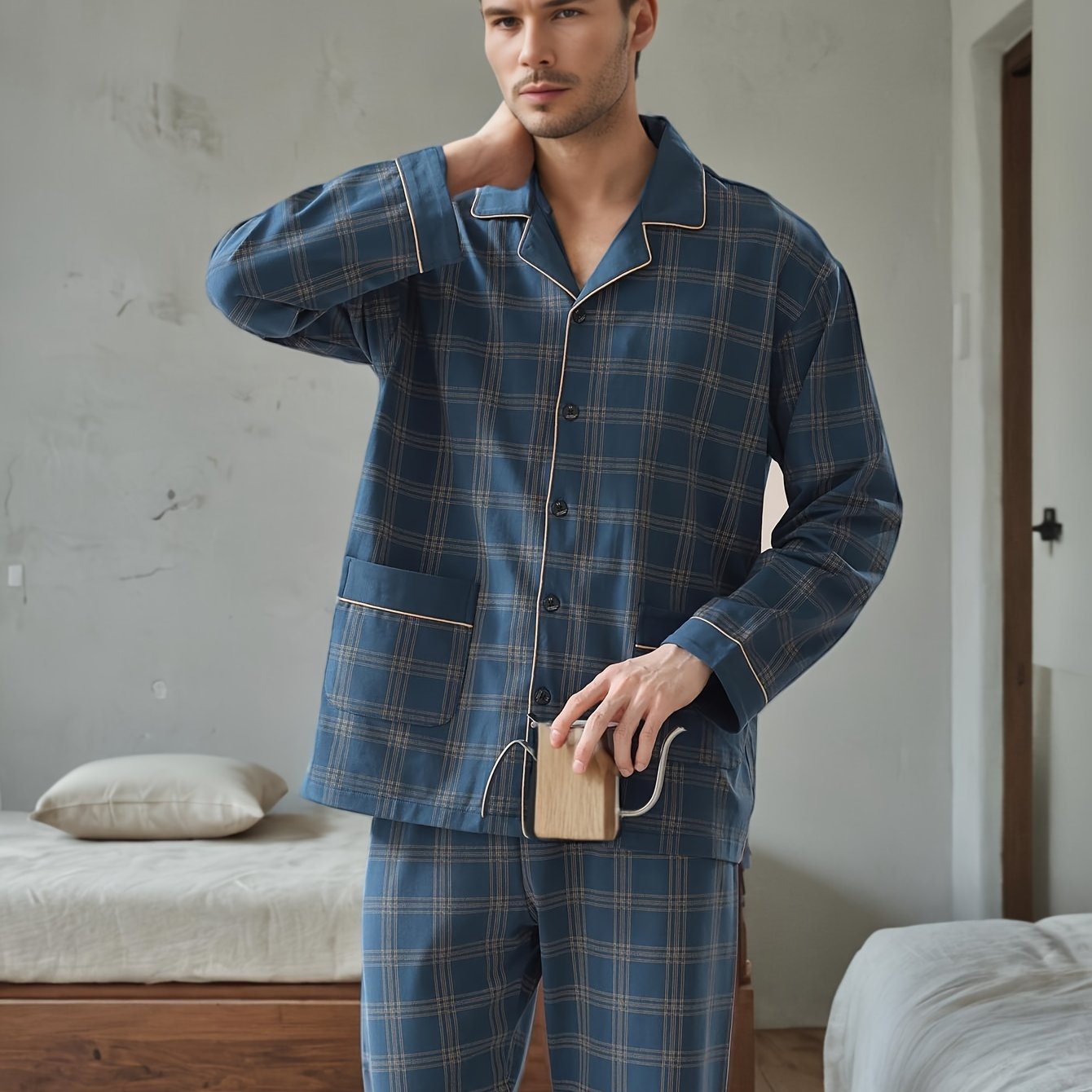 Blødt ternet pyjamas-sæt til mænd - Ravin