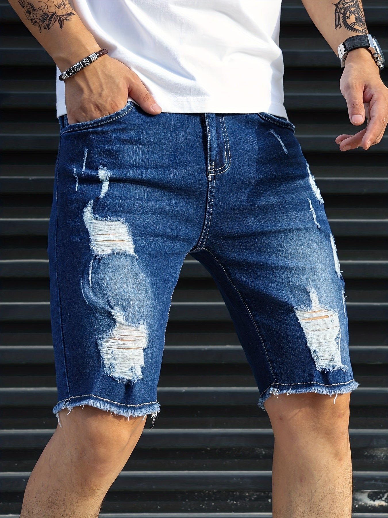 Kongeblå rippede shorts - Carl