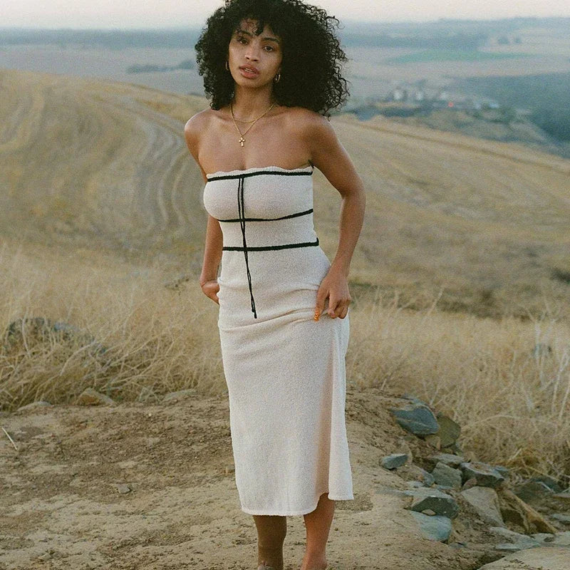 Reinhilde - Elegant ensemble bestående af bandeau-top og maxi-nederdel