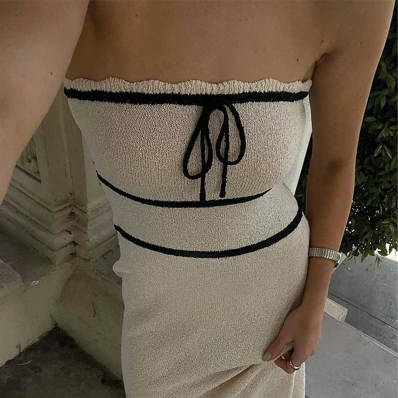 Reinhilde - Elegant ensemble bestående af bandeau-top og maxi-nederdel
