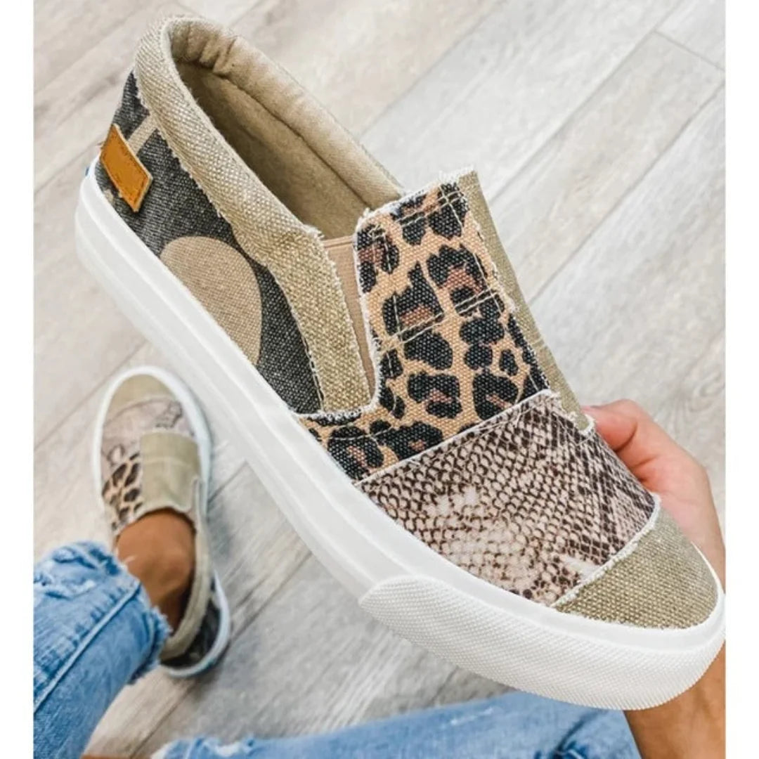 Casual lærredssko med leopardprint - Logan