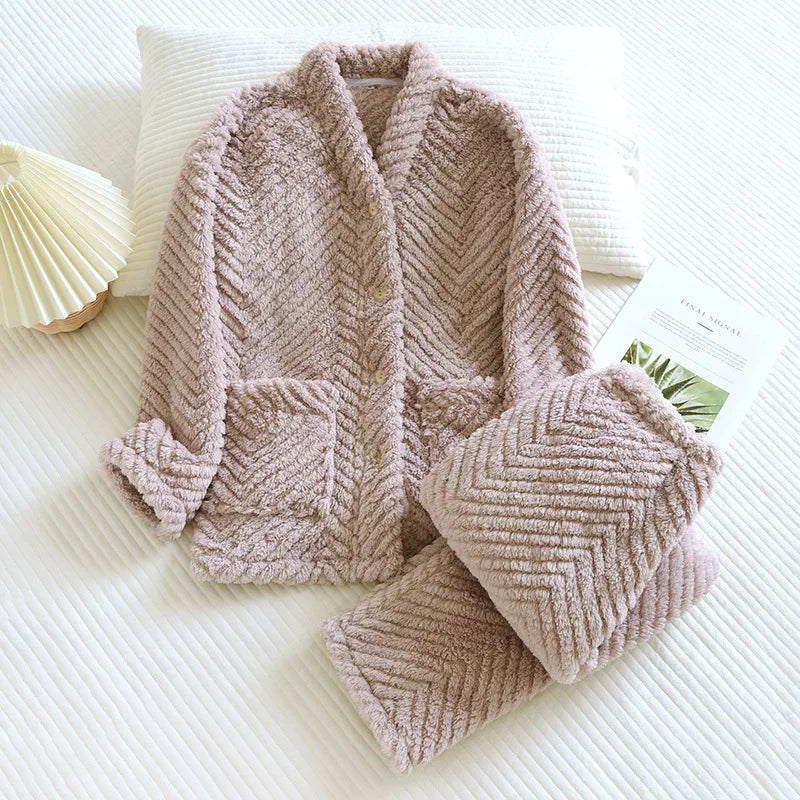 Fuzzy Sherpa Fleece Pyjamas-sæt til kvinder - Arliya