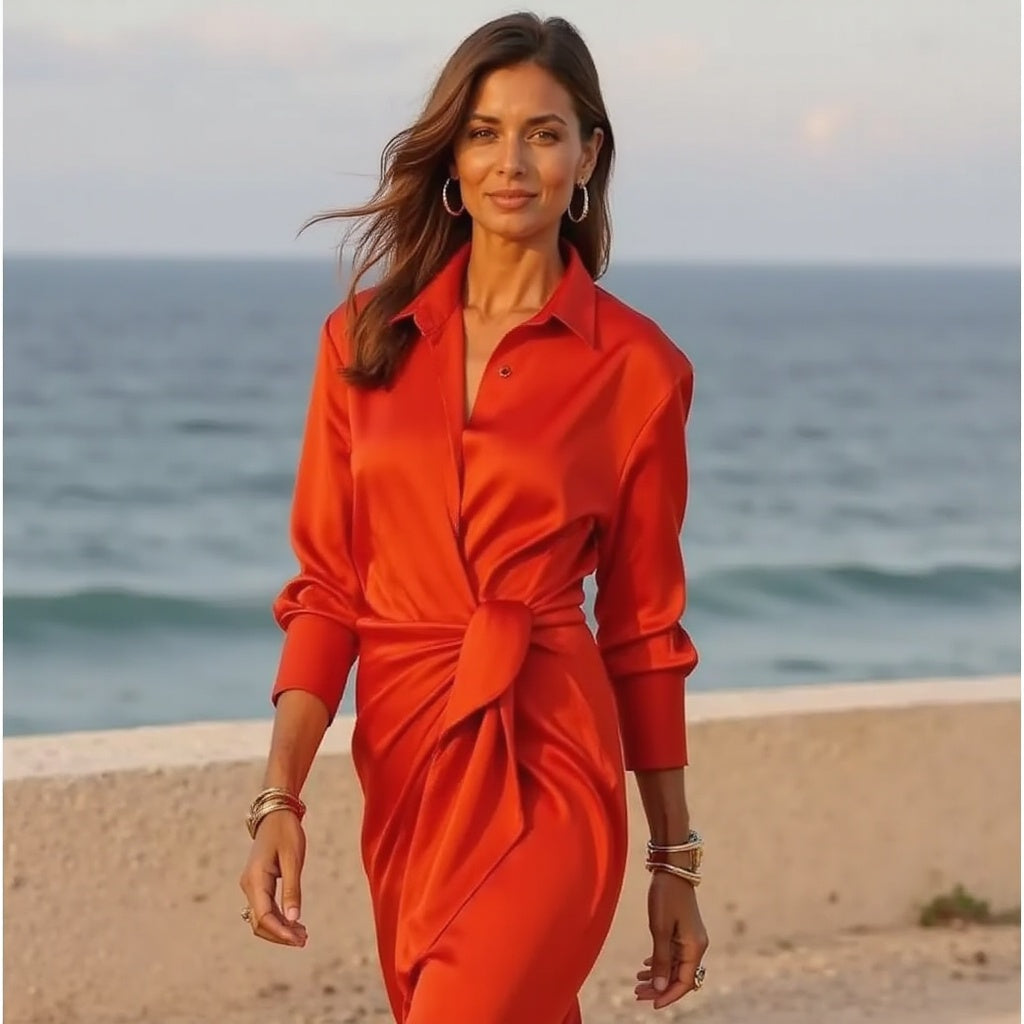 Silke Satin Wrap Maxi Skjortekjole - Maida