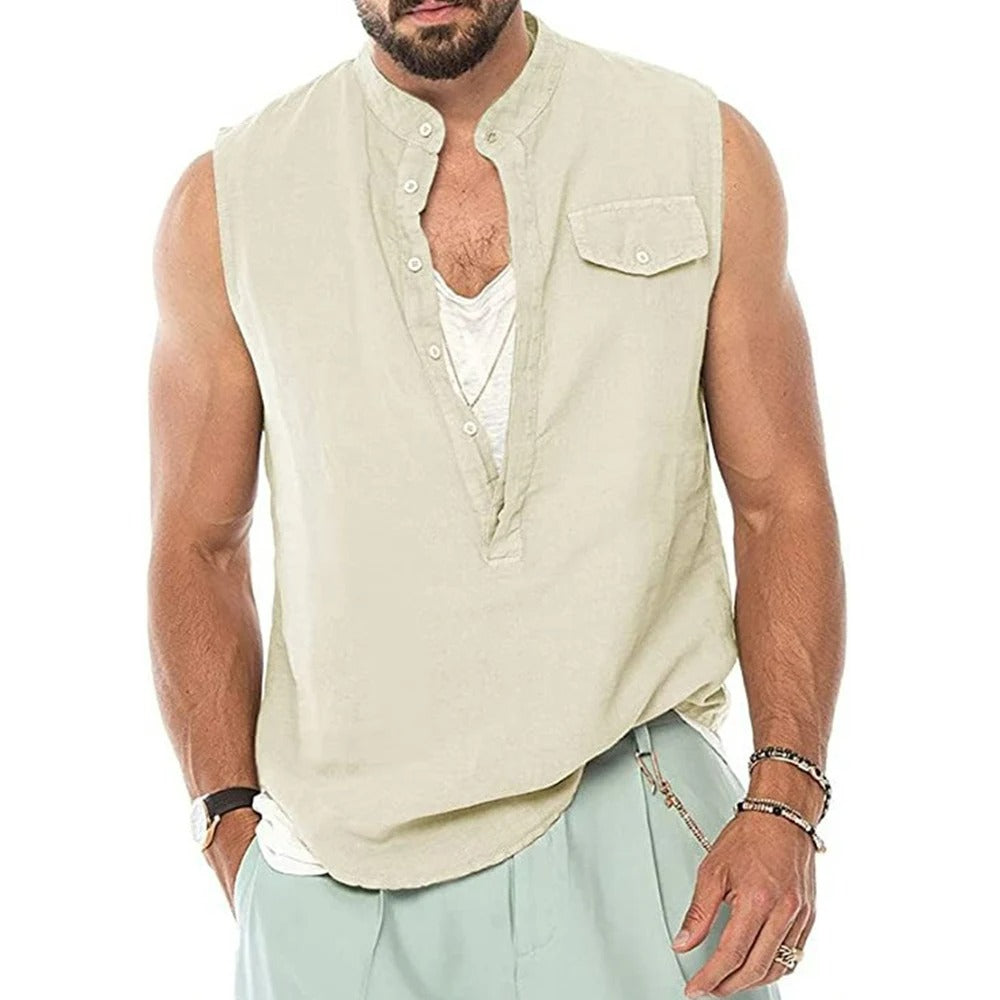 Herre Linned Ærmeløs Sommer Tank Top - Paten