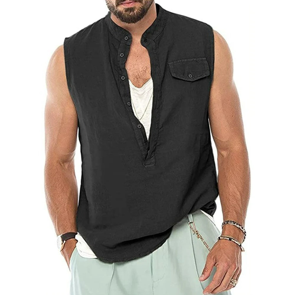 Herre Linned Ærmeløs Sommer Tank Top - Paten