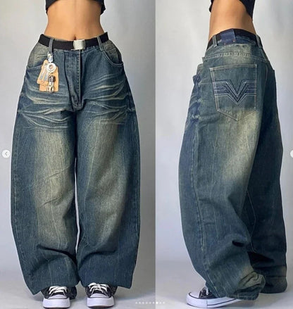 Kvinders højtaljede brede denim jeans - Luria