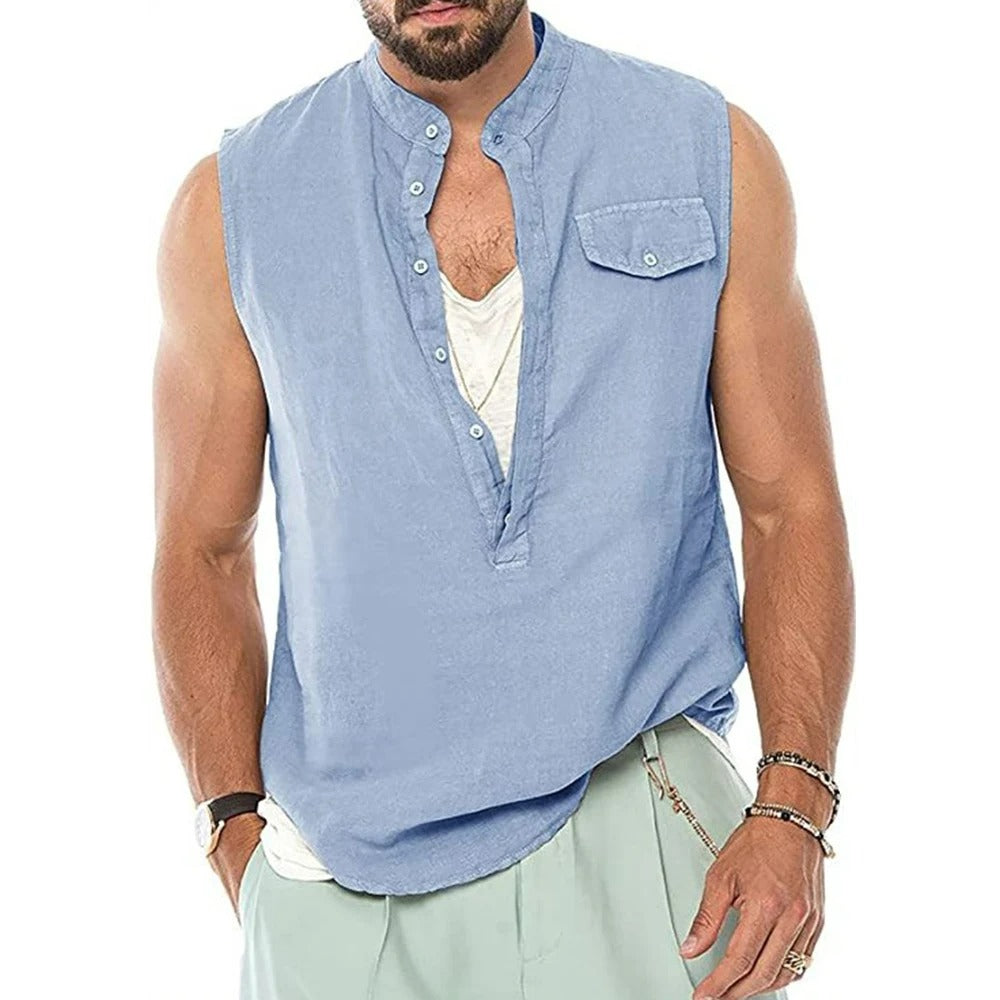 Herre Linned Ærmeløs Sommer Tank Top - Paten
