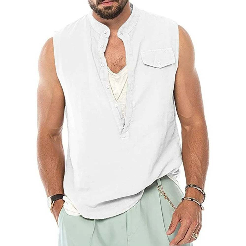 Herre Linned Ærmeløs Sommer Tank Top - Paten